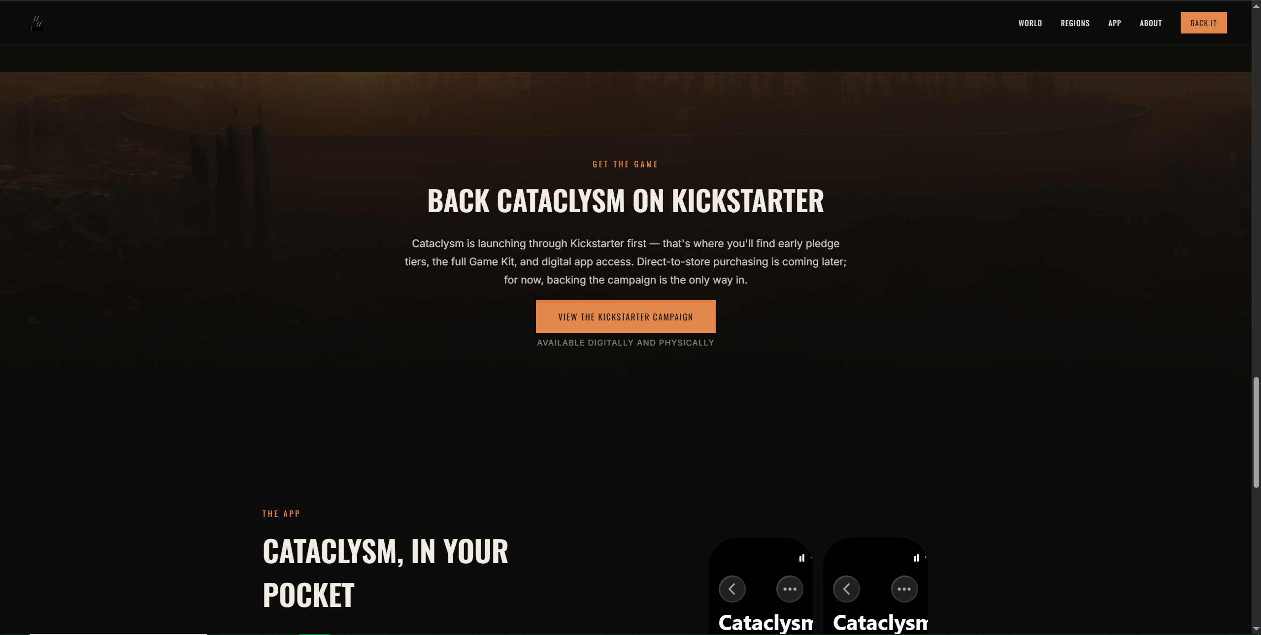 Back Cataclysm on Kickstarter section