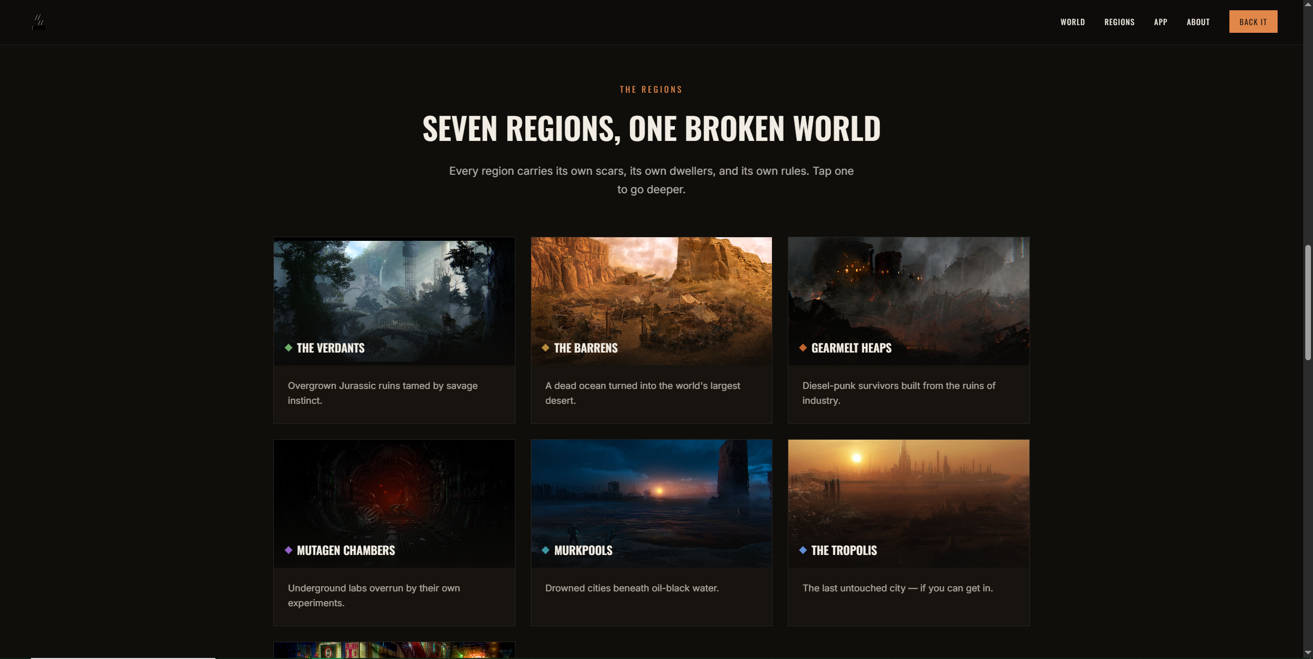 Seven regions grid on the live site