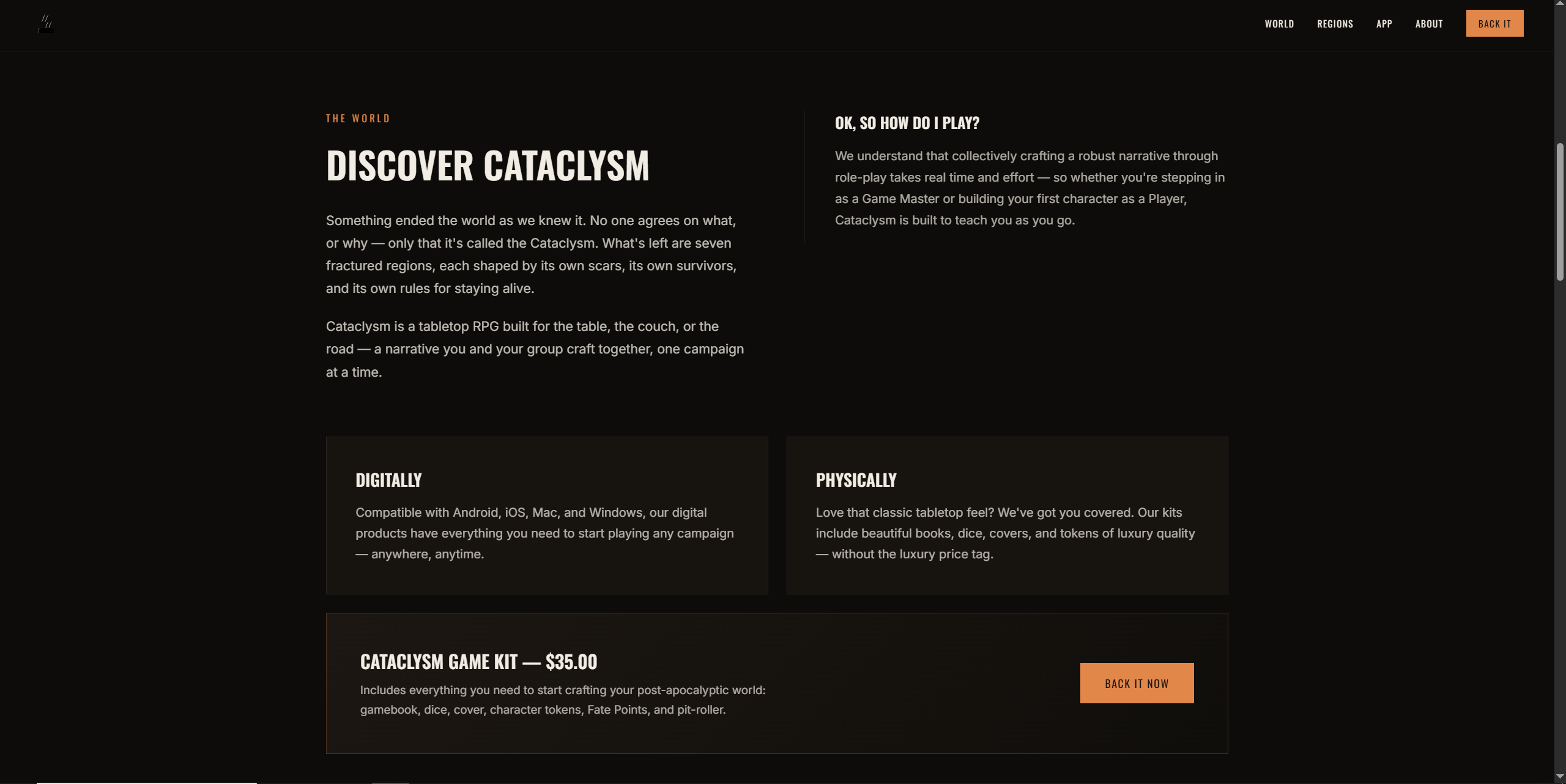 Discover Cataclysm section on the live site