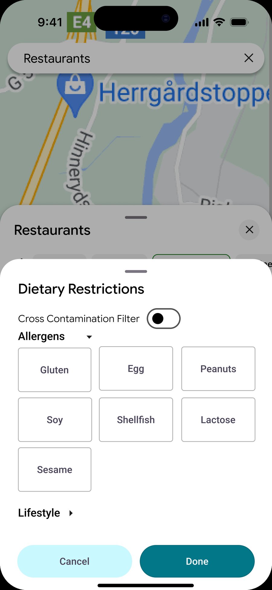 Refined dietary restrictions block-button screen