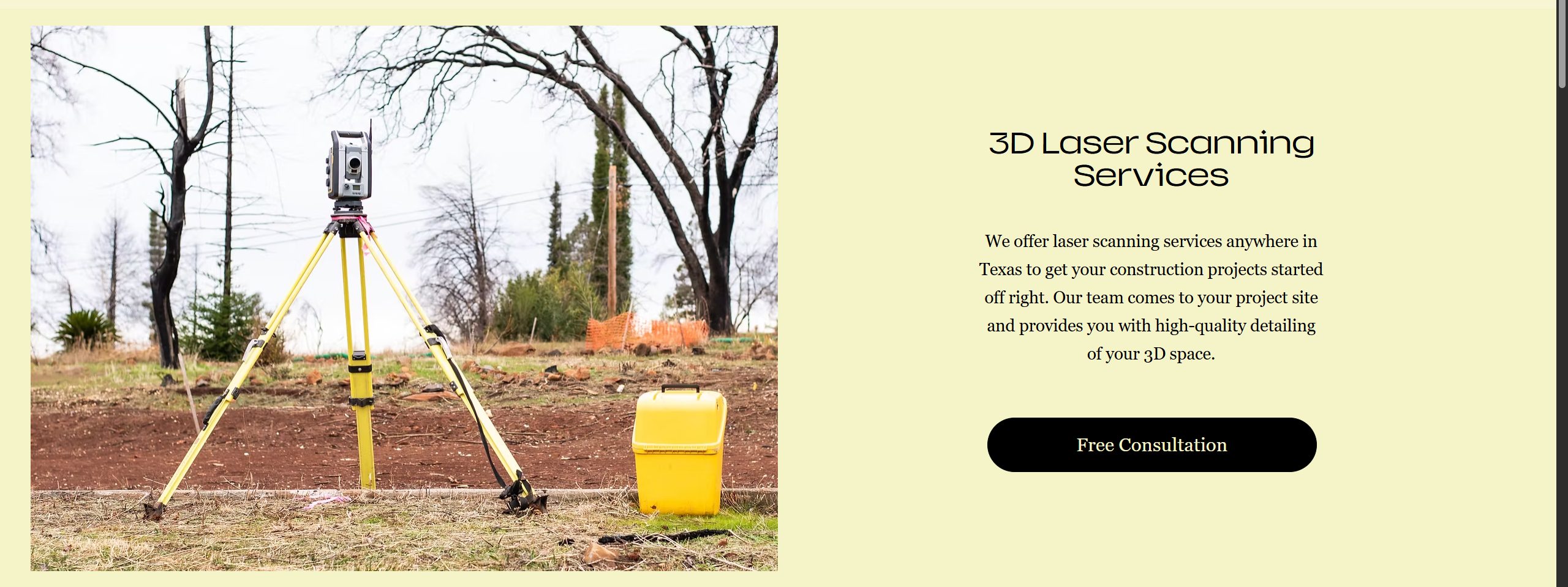 Hero section introducing 3D Laser Scanning Services